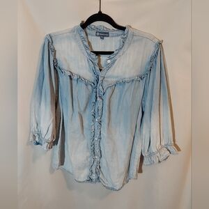 Democracy Sky Blue Ruffle Trim Blouse